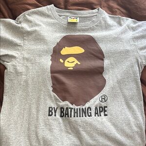 Bape Gray Short Sleeve Tee with Brown and Yellow Logo